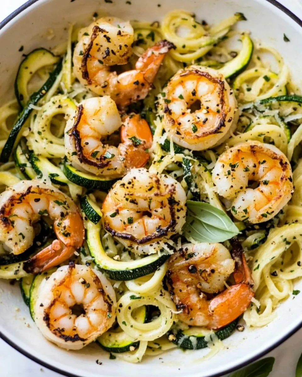 15 Minute Garlic Shrimp Zucchini Pasta