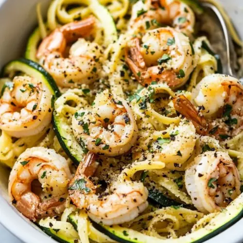 15 Minute Garlic Shrimp Zucchini Pasta
