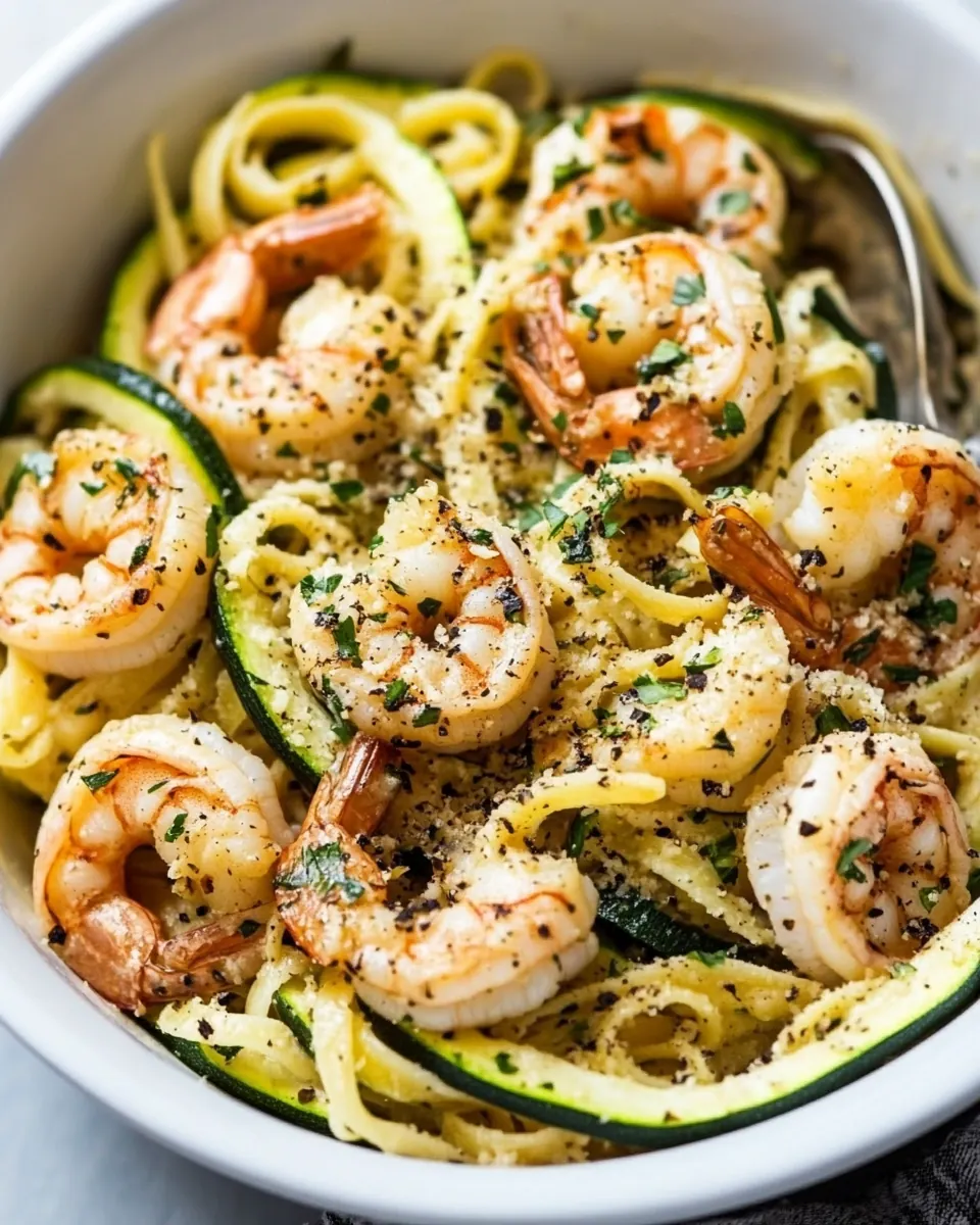 15 Minute Garlic Shrimp Zucchini Pasta