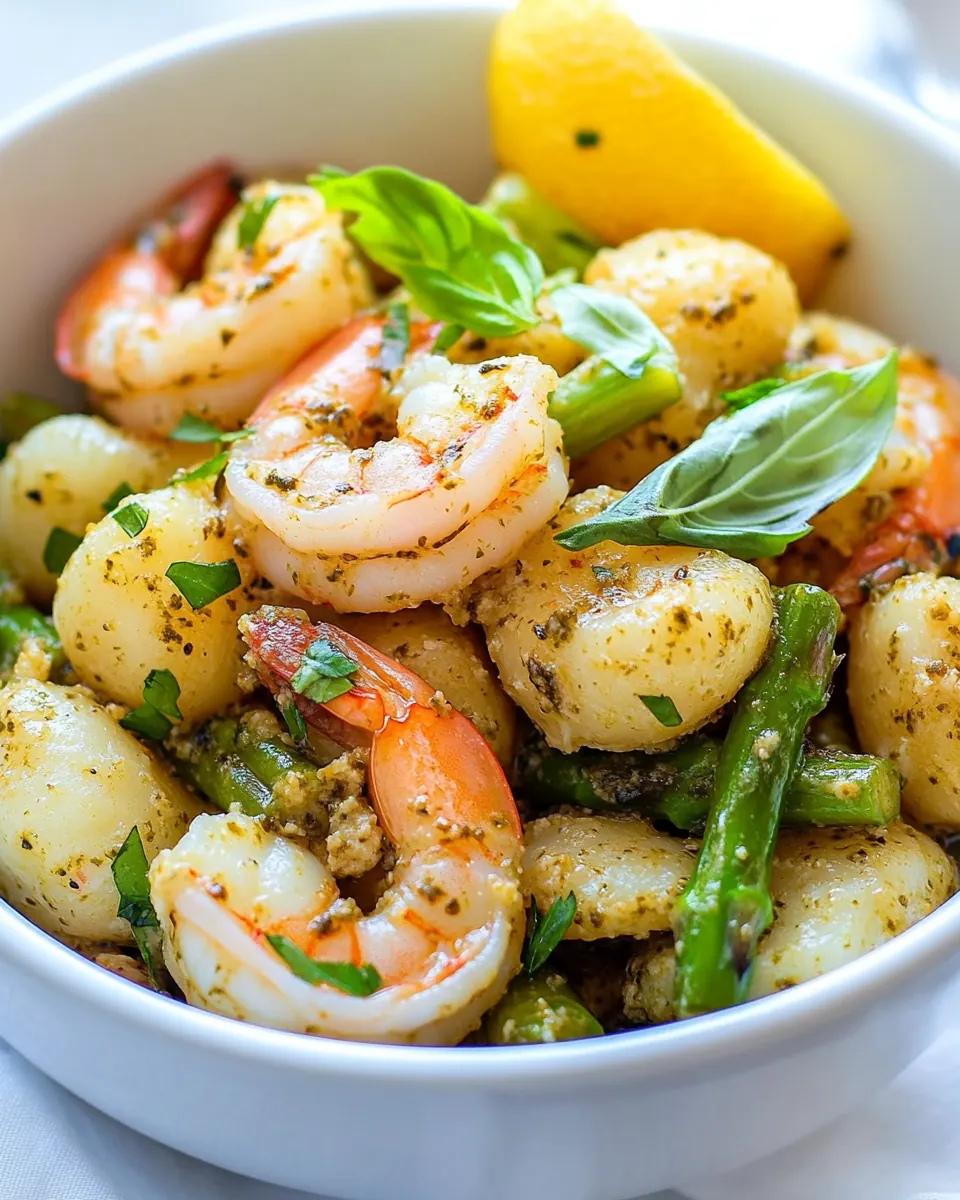 20 Minute Pesto Shrimp with Gnocchi and Asparagus