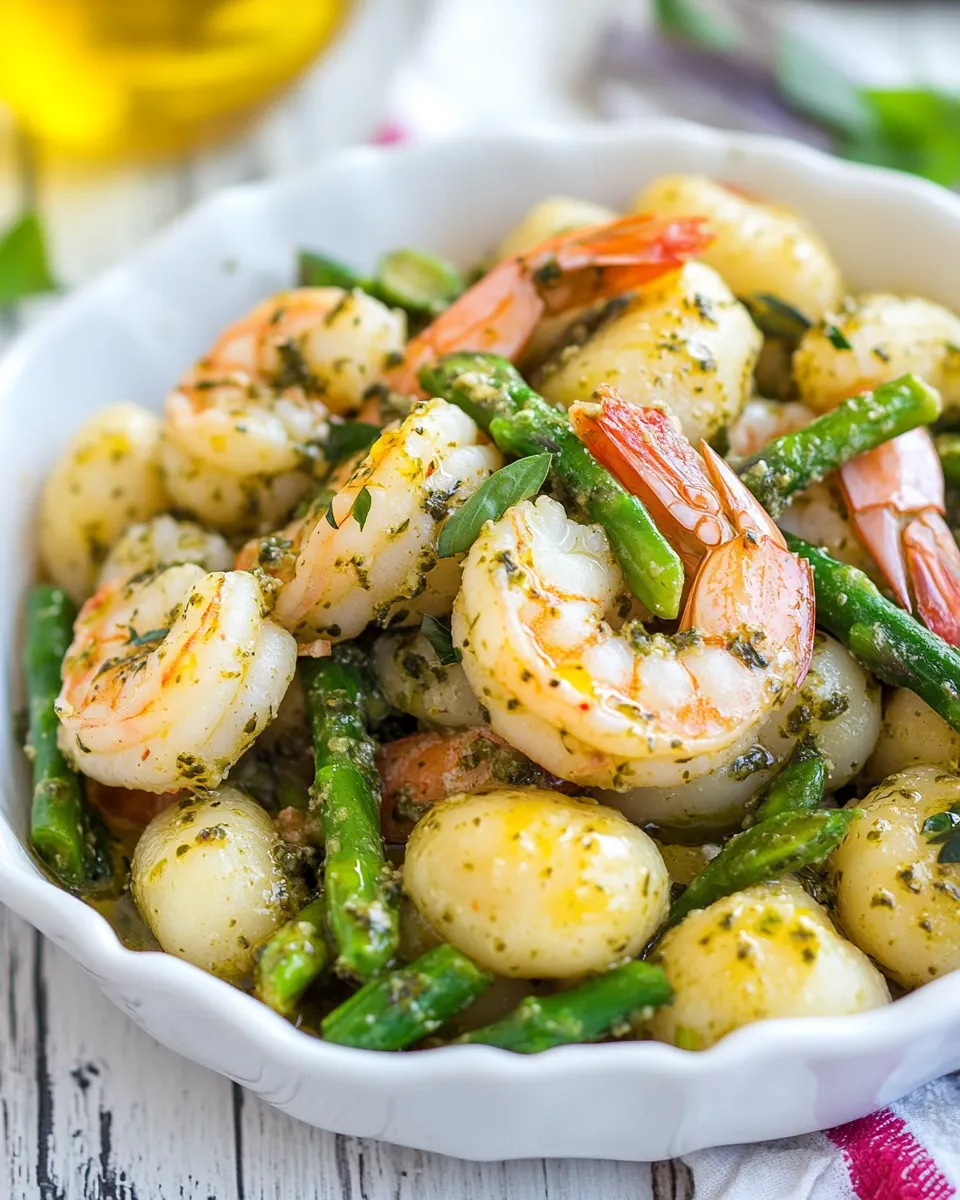 20 Minute Pesto Shrimp with Gnocchi and Asparagus