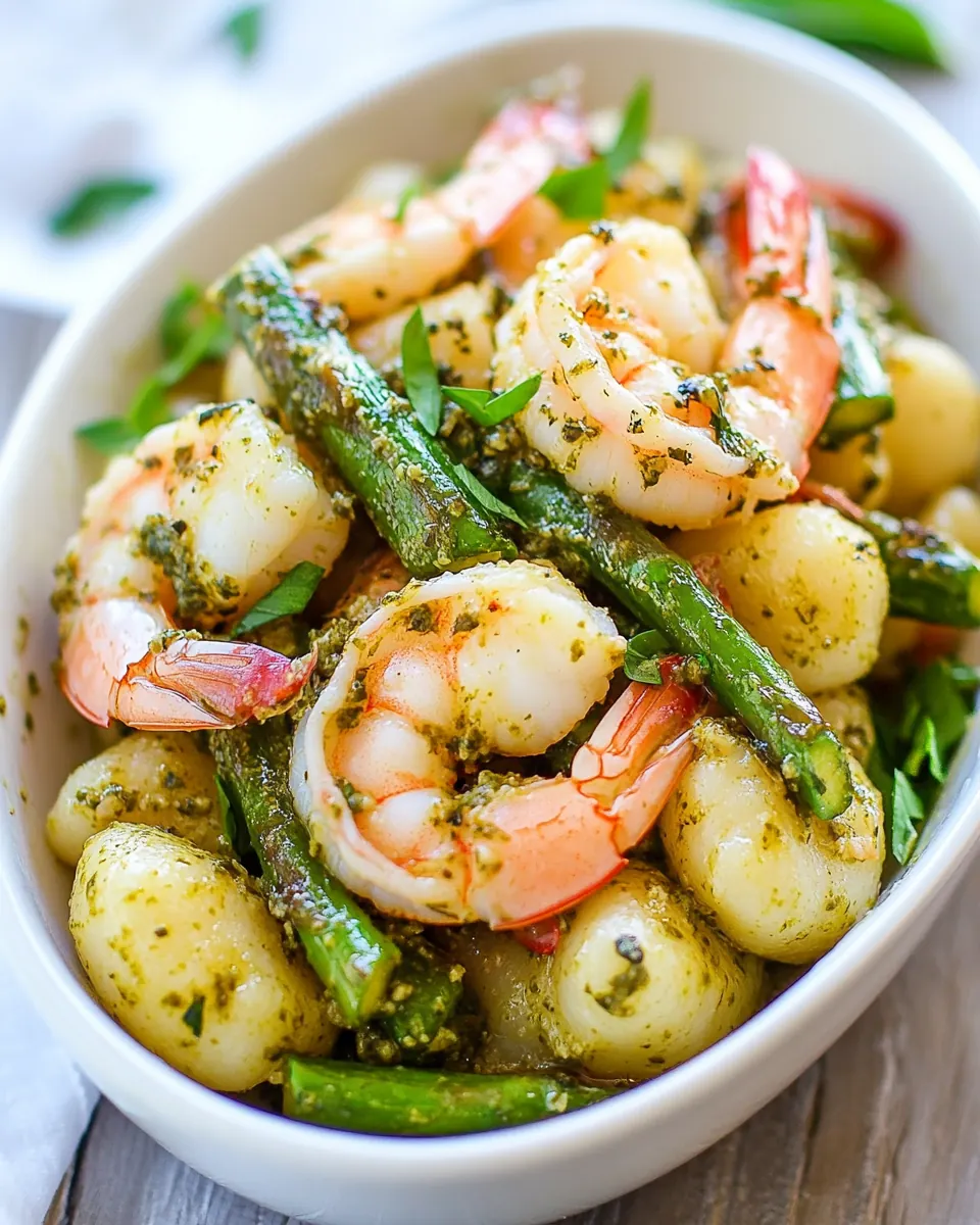 20 Minute Pesto Shrimp with Gnocchi and Asparagus