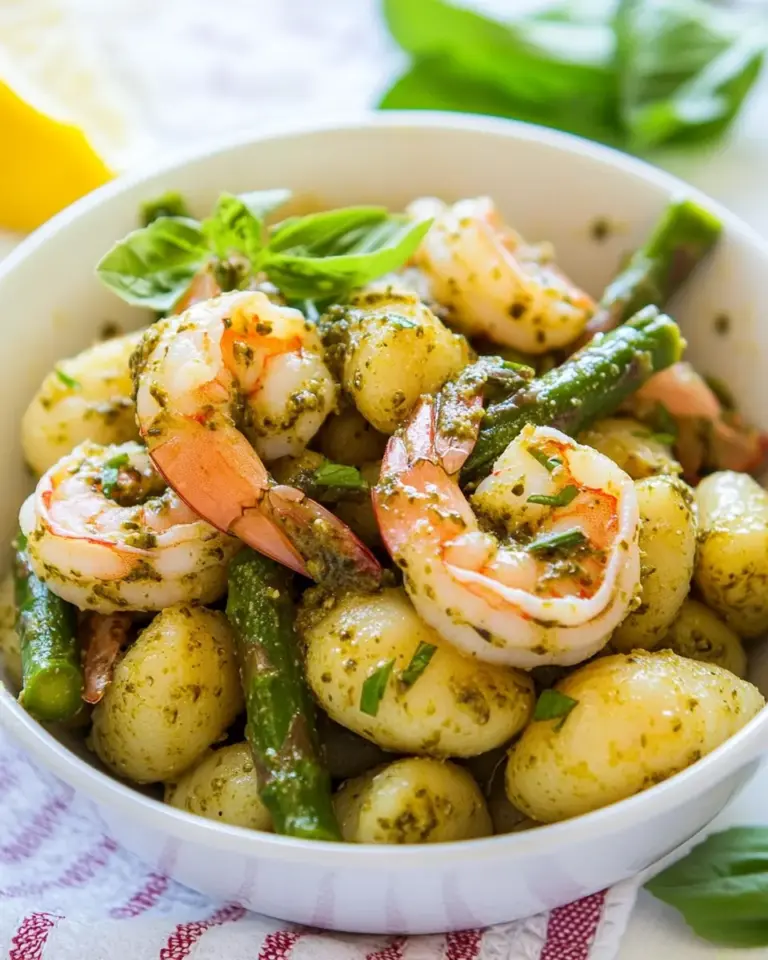 20 Minute Pesto Shrimp with Gnocchi and Asparagus