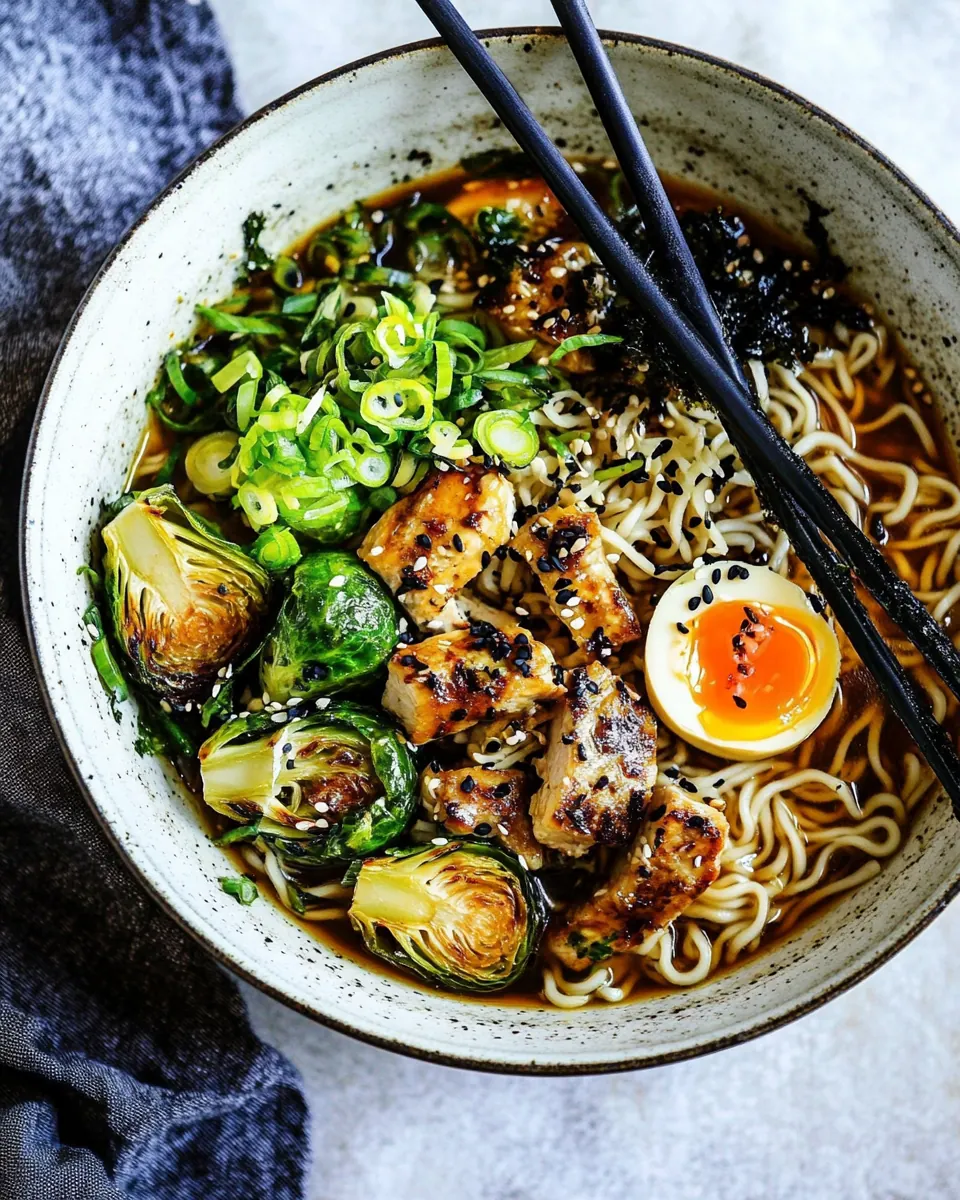 30 Minute Chicken Ramen with Miso Roasted Brussels Sprouts and Ginger Butter