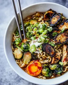 30 Minute Chicken Ramen with Miso Roasted Brussels Sprouts and Ginger Butter