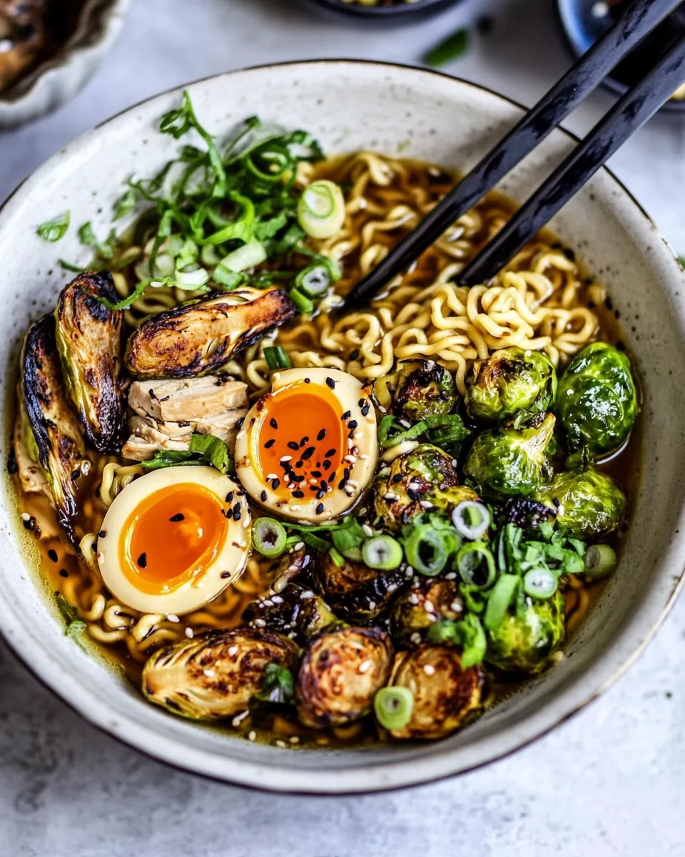 30 Minute Chicken Ramen with Miso Roasted Brussels Sprouts and Ginger Butter