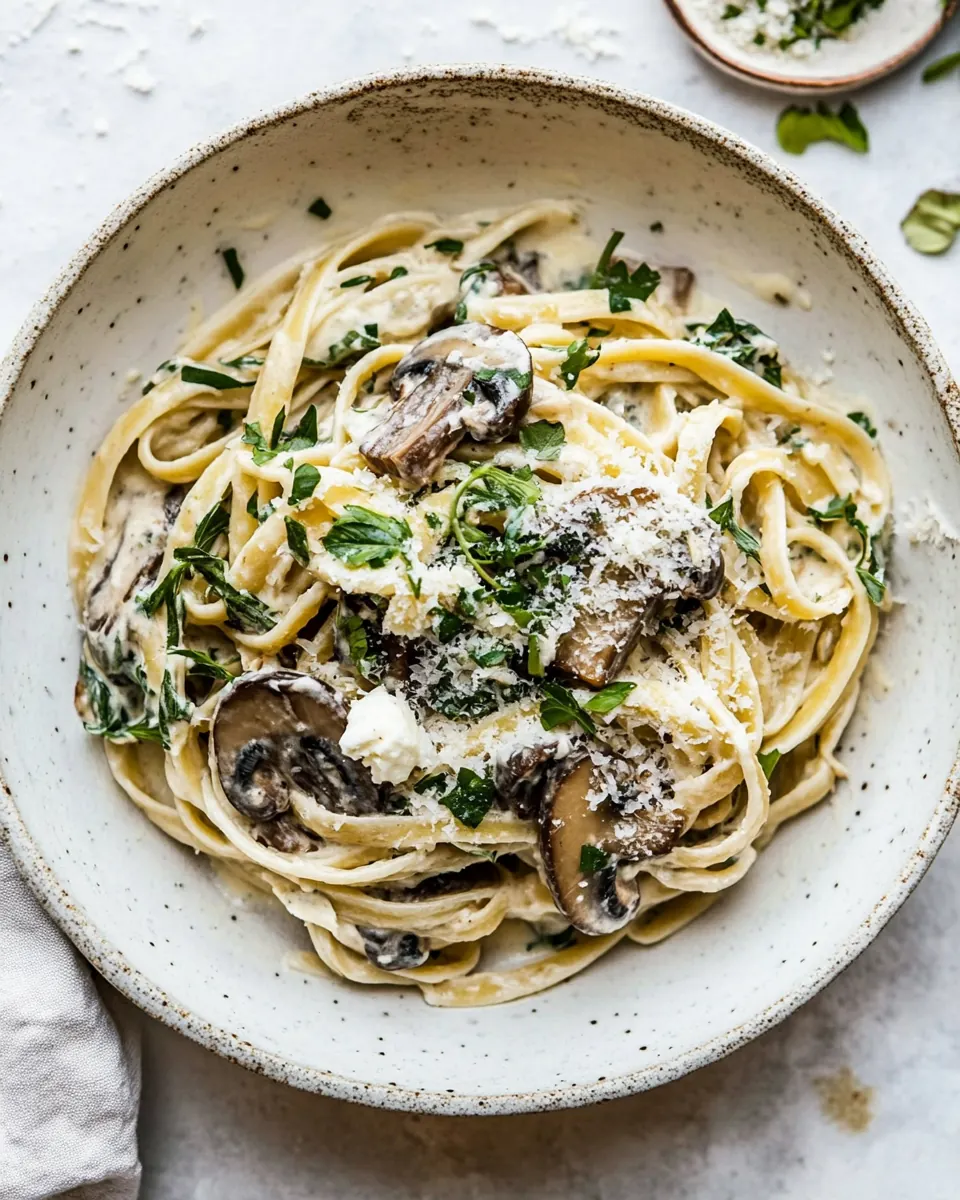 Garlic Butter Mushroom and Goat Cheese Fettuccine