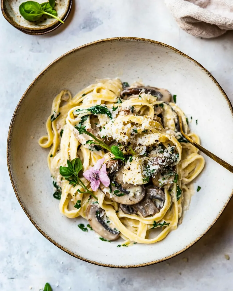 Garlic Butter Mushroom and Goat Cheese Fettuccine