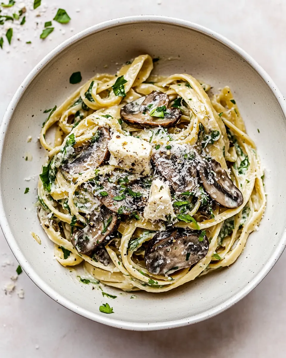 Garlic Butter Mushroom and Goat Cheese Fettuccine