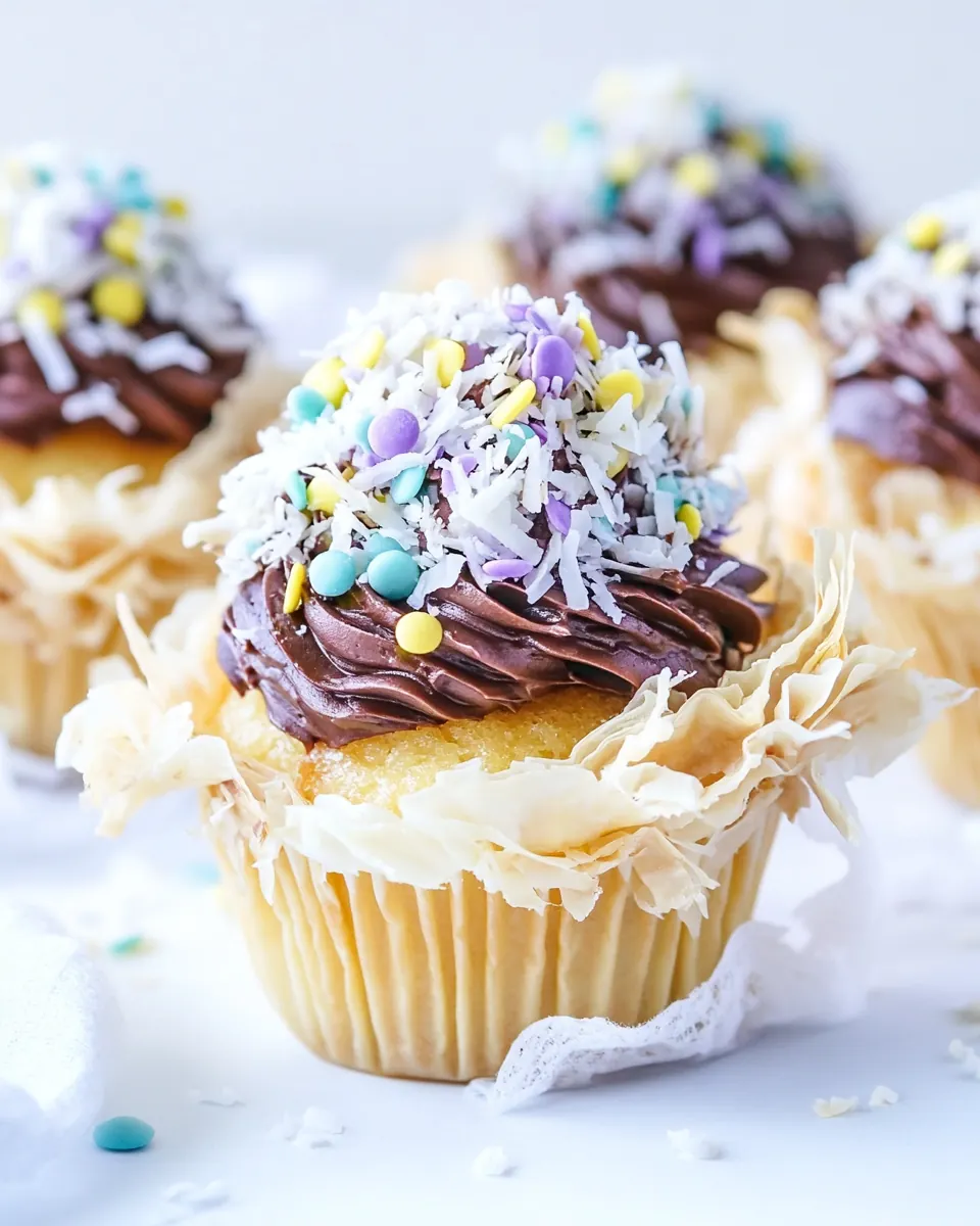 Angel Food Cupcakes with Chocolate Whipped Coconut Frosting