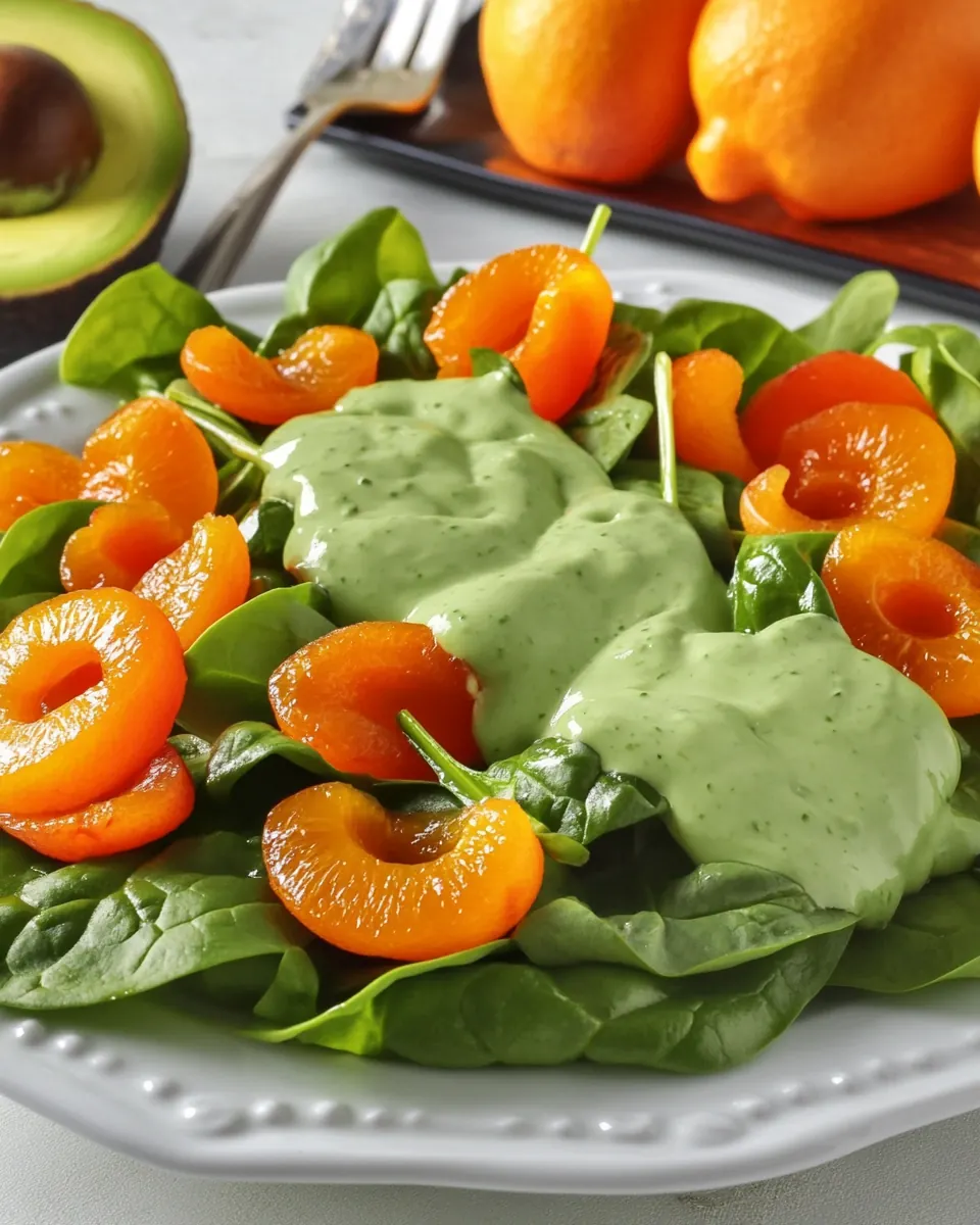 Apricot Spinach Salad with Avocado Basil Dressing