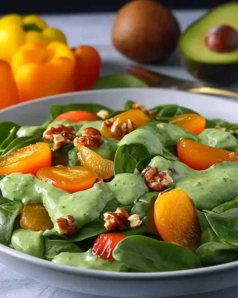 Apricot Spinach Salad with Avocado Basil Dressing