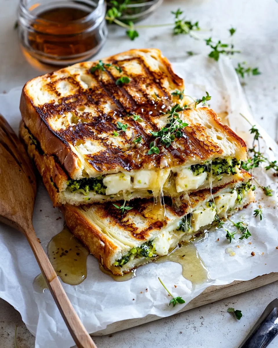 Artichoke and Broccoli Pesto Brie Panini with Thyme Honey