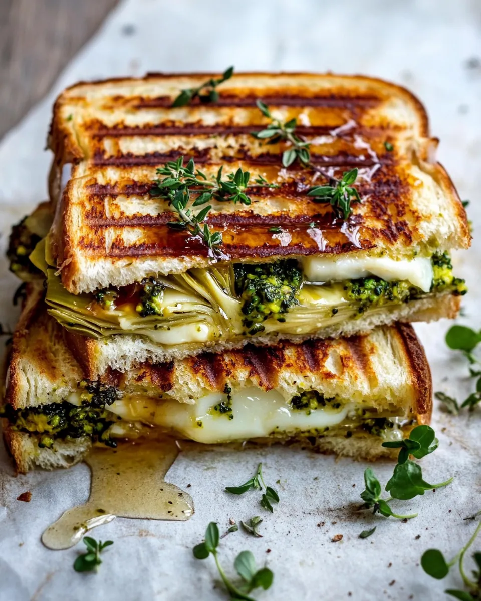 Artichoke and Broccoli Pesto Brie Panini with Thyme Honey