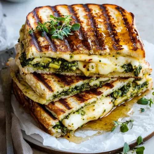 Artichoke and Broccoli Pesto Brie Panini with Thyme Honey