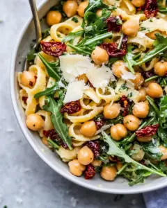 Arugula Pasta Salad with Chickpeas and Sun Dried Tomatoes
