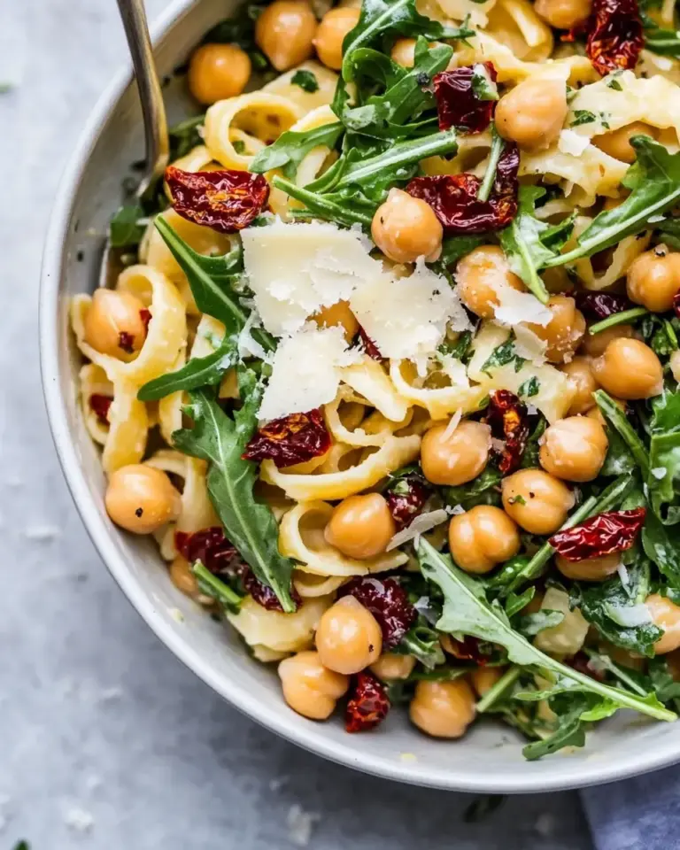 Arugula Pasta Salad with Chickpeas and Sun Dried Tomatoes
