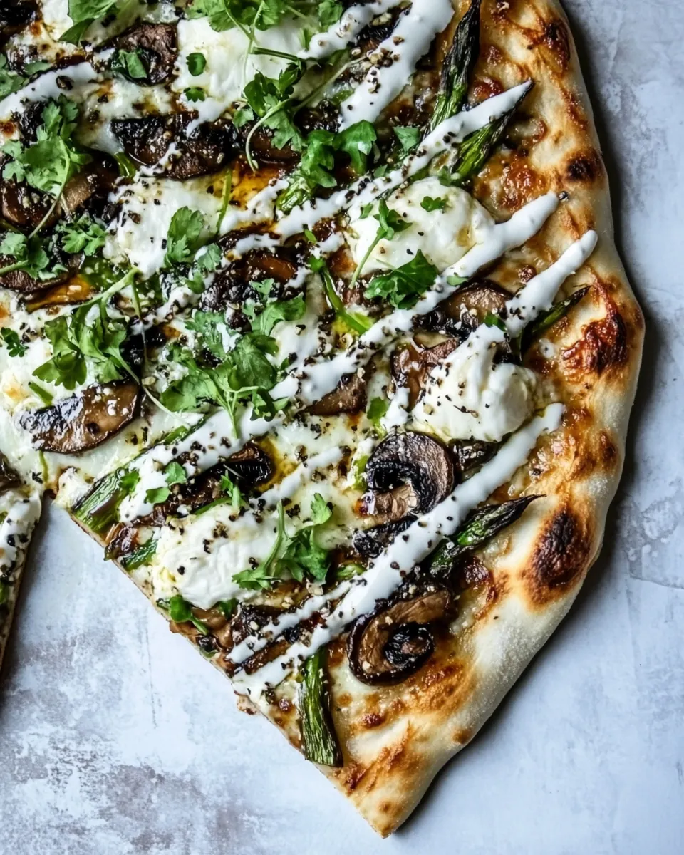 Asparagus Mushroom Burrata Pizza