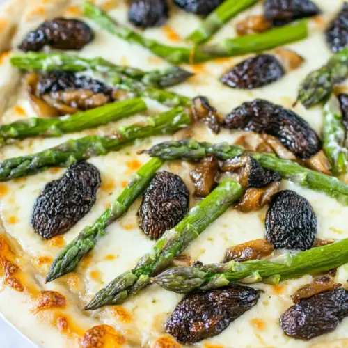 Asparagus and Morel Pizza with Garlic Confit