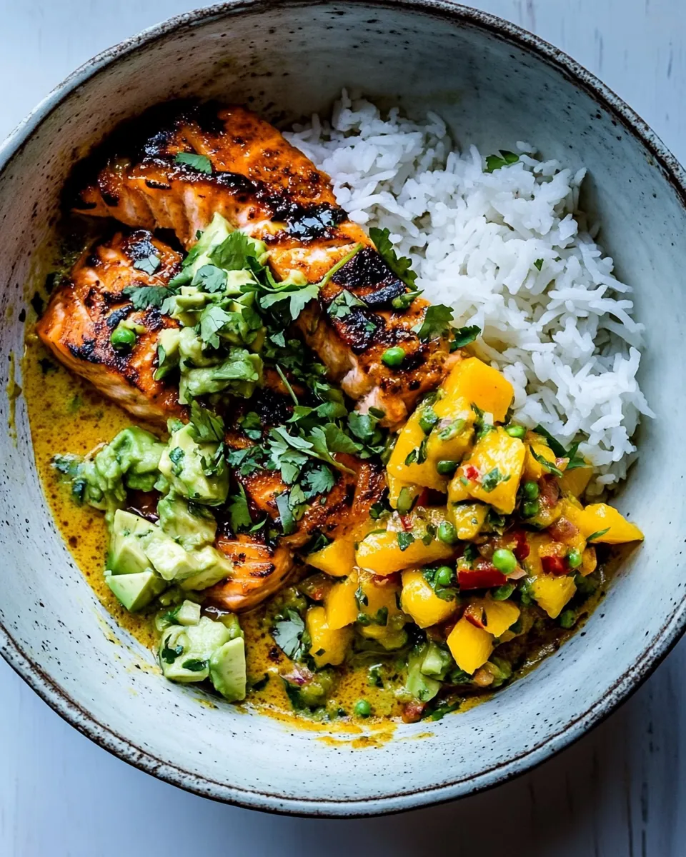BBQ Salmon Curry with Mango Avocado Salsa