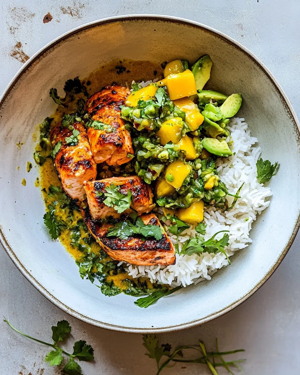 BBQ Salmon Curry with Mango Avocado Salsa