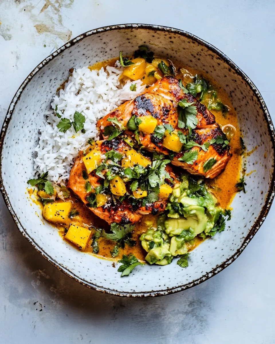 BBQ Salmon Curry with Mango Avocado Salsa