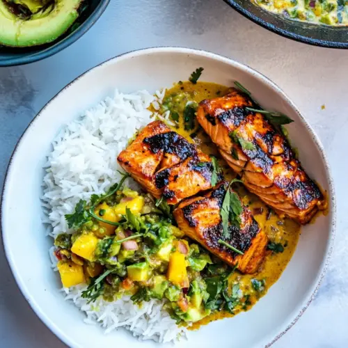 BBQ Salmon Curry with Mango Avocado Salsa