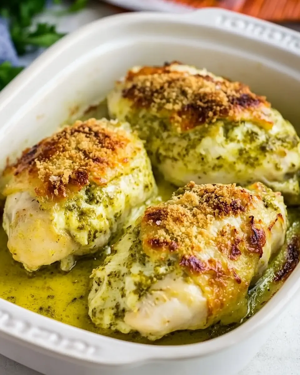 Baked Chicken Stuffed with Pesto and Cheese