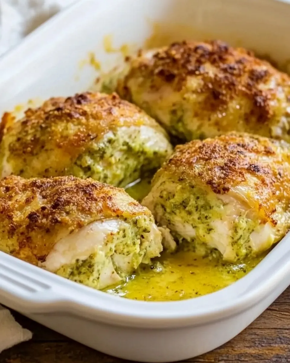 Baked Chicken Stuffed with Pesto and Cheese