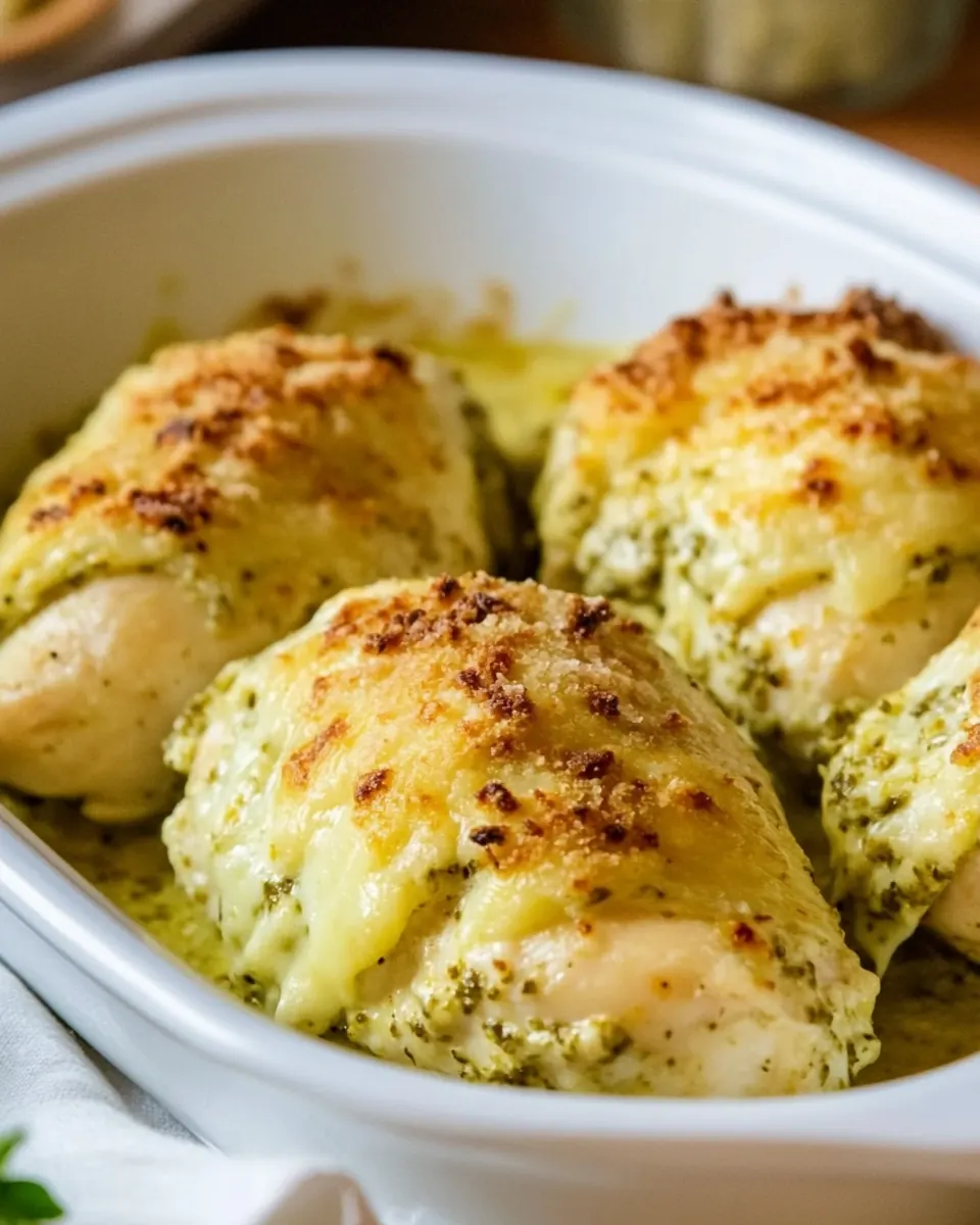 Baked Chicken Stuffed with Pesto and Cheese