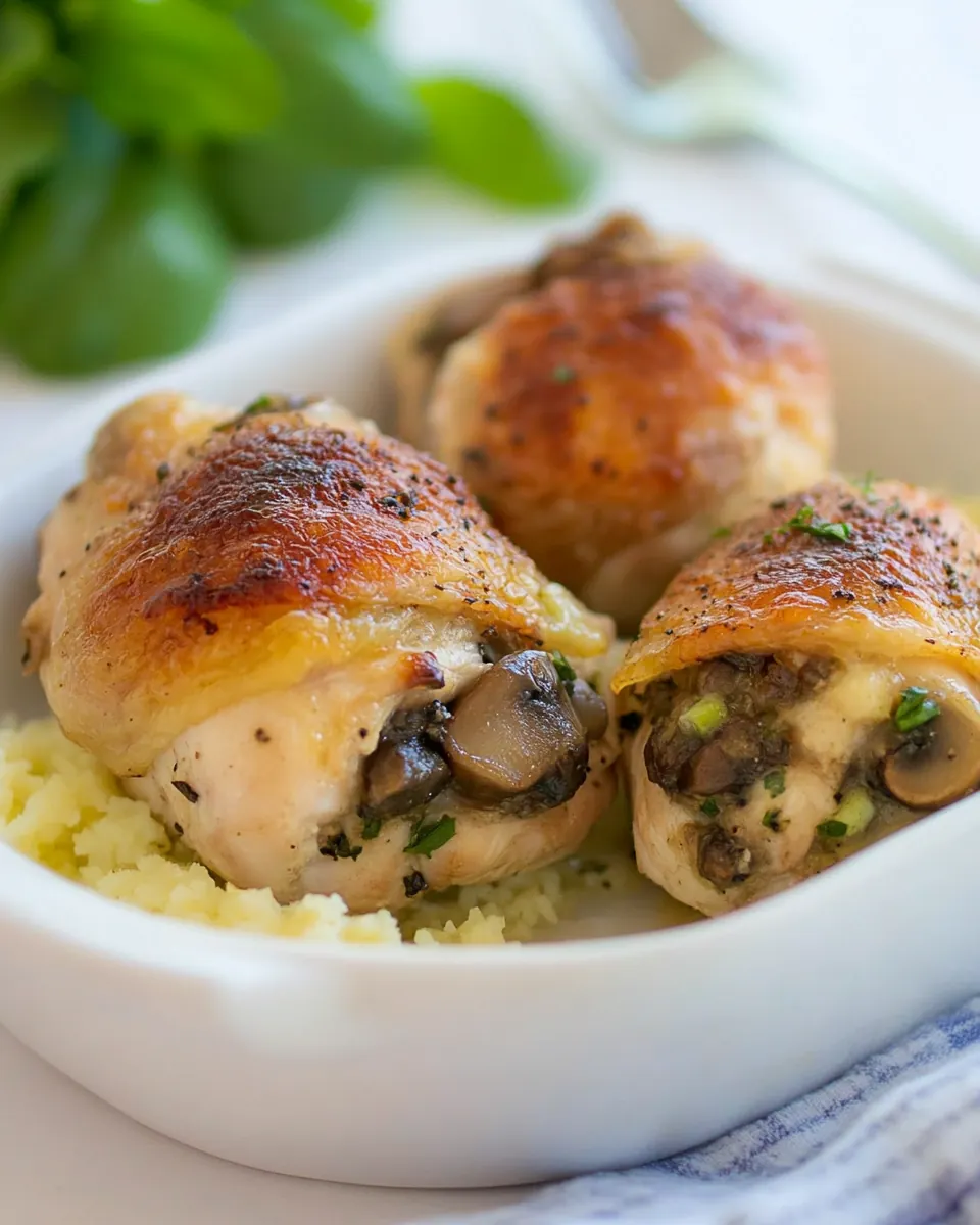 Baked Mushroom Stuffed Chicken Thighs