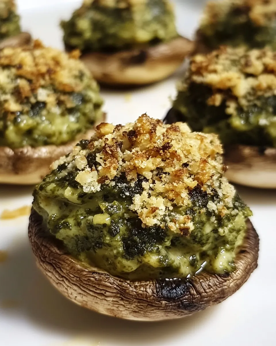 Baked Pesto Mushies with Crunchy Cashew Cheese