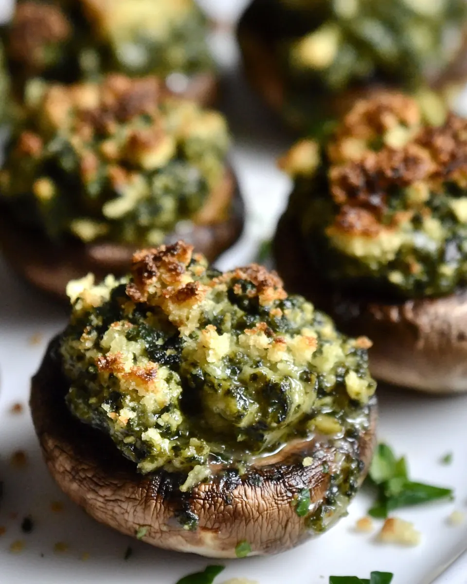 Baked Pesto Mushies with Crunchy Cashew Cheese