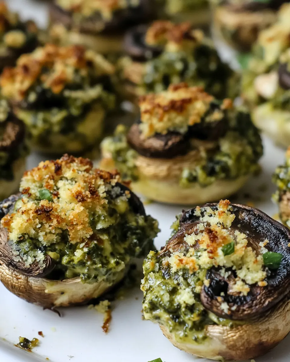 Baked Pesto Mushies with Crunchy Cashew Cheese