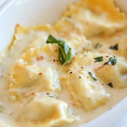 Baked Ravioli Recipe with Brown Butter Alfredo
