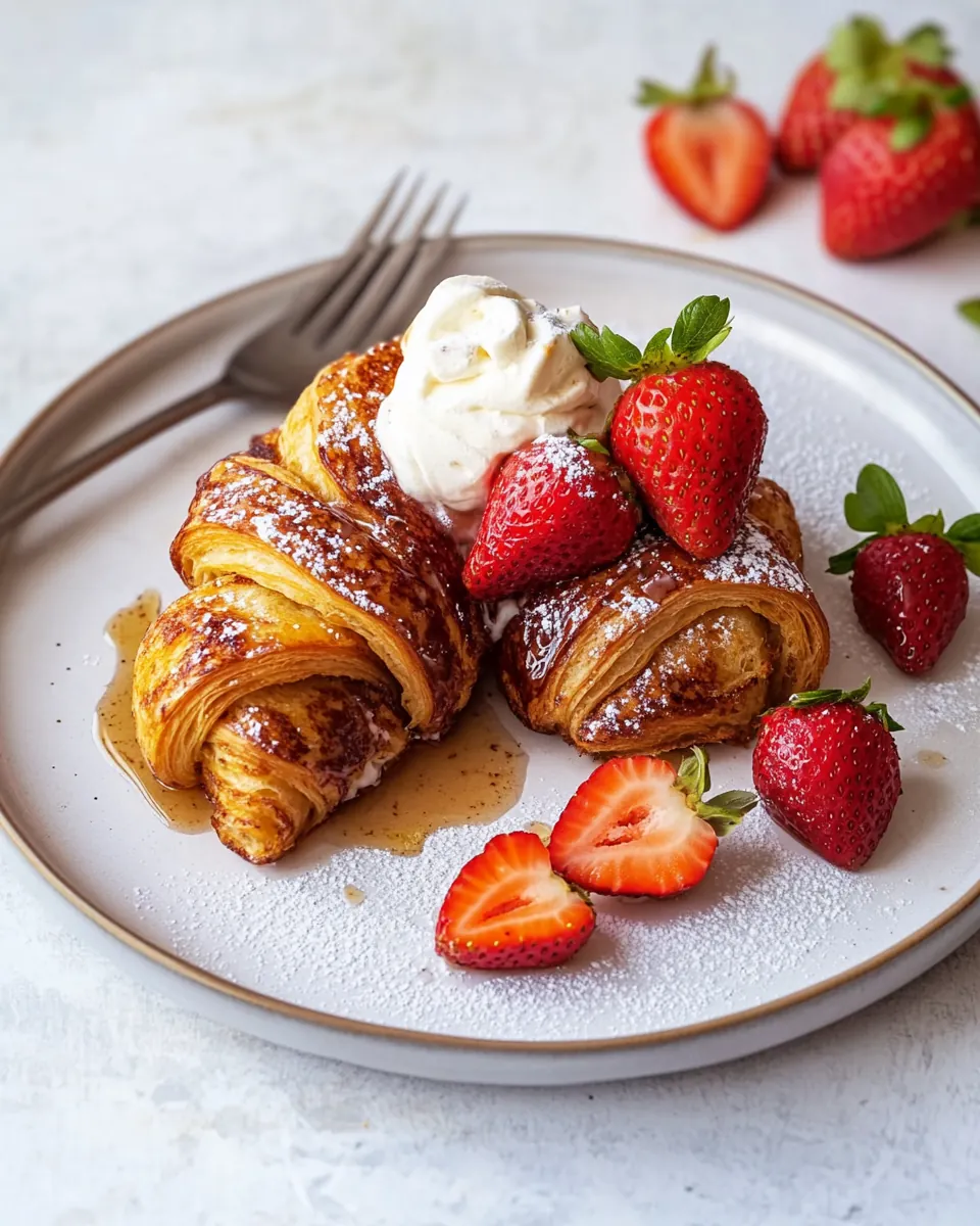 Baked Strawberry and Cream Stuffed Croissant French Toast