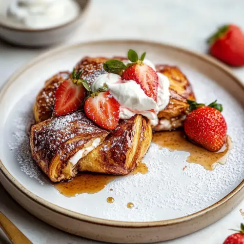 Baked Strawberry and Cream Stuffed Croissant French Toast