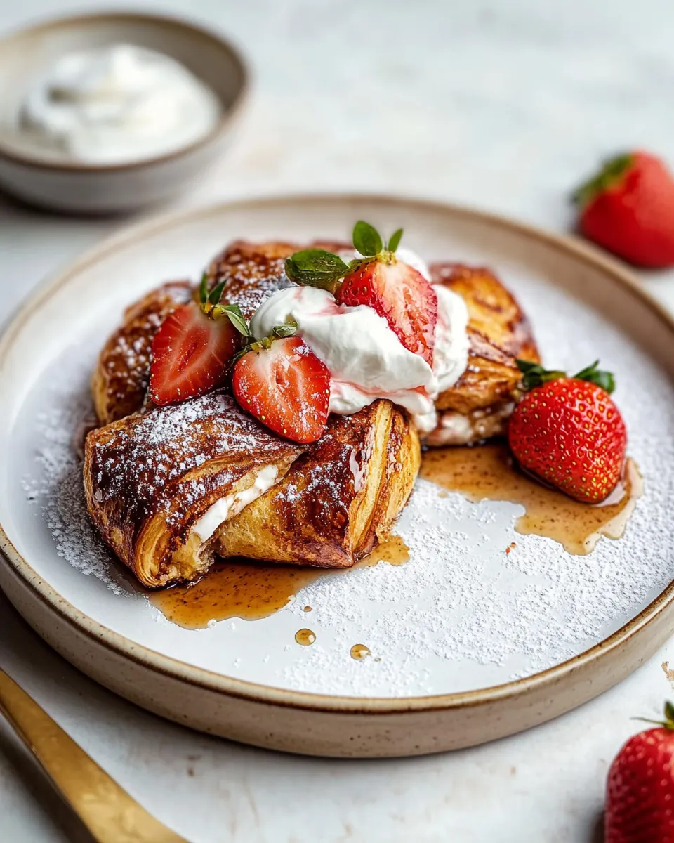 Baked Strawberry and Cream Stuffed Croissant French Toast