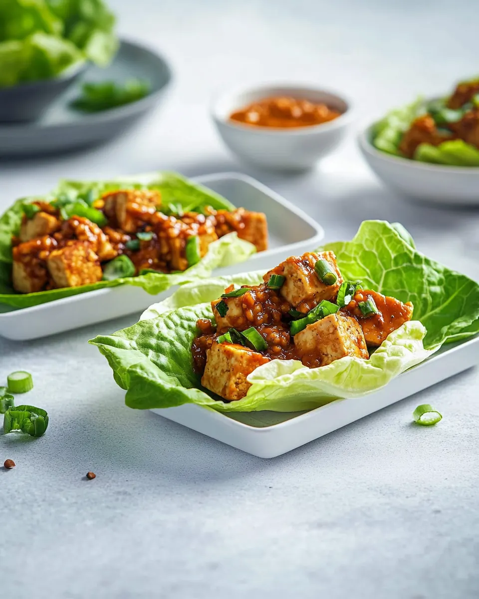 Baked Tofu Lettuce Wraps with Spicy Peanut Sauce