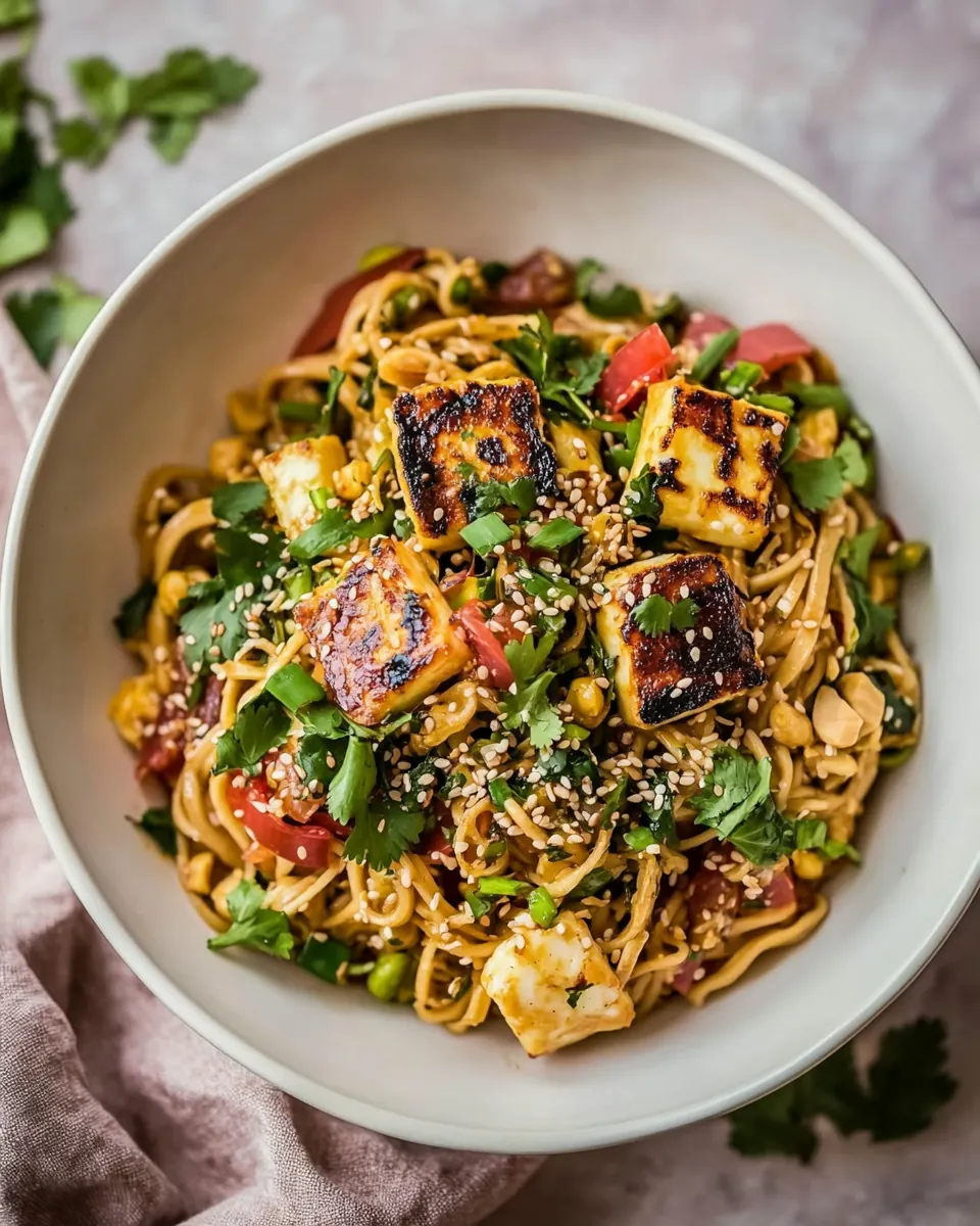 Better Than Takeout 20 Minute Peanut Noodles with Sesame Halloumi