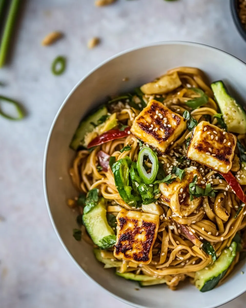 Better Than Takeout 20 Minute Peanut Noodles with Sesame Halloumi