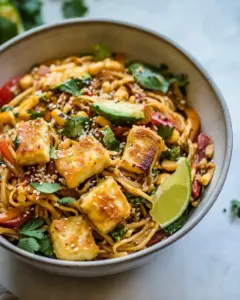 Better Than Takeout 20 Minute Peanut Noodles with Sesame Halloumi
