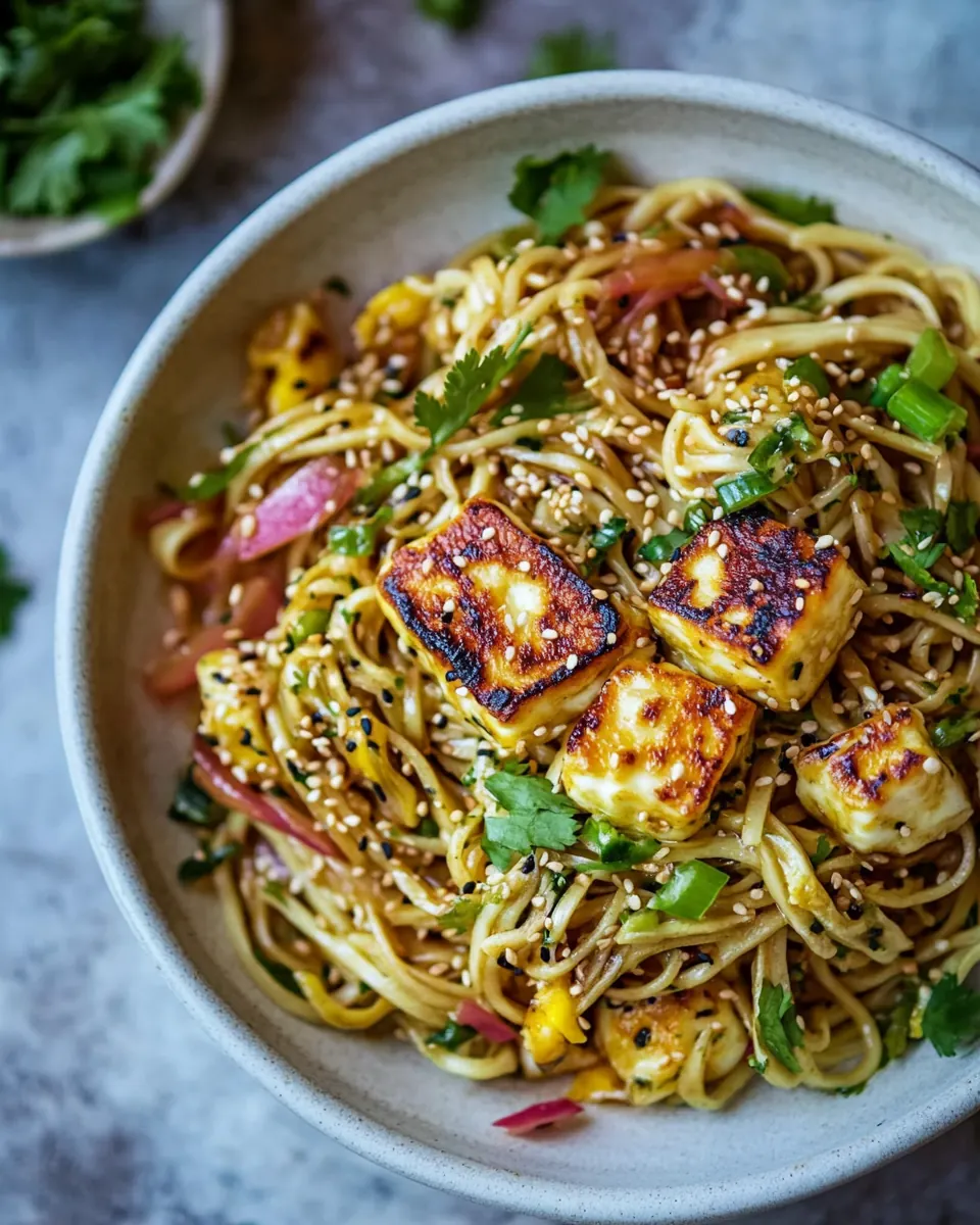 Better Than Takeout 20 Minute Peanut Noodles with Sesame Halloumi