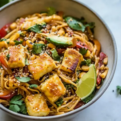 Better Than Takeout 20 Minute Peanut Noodles with Sesame Halloumi