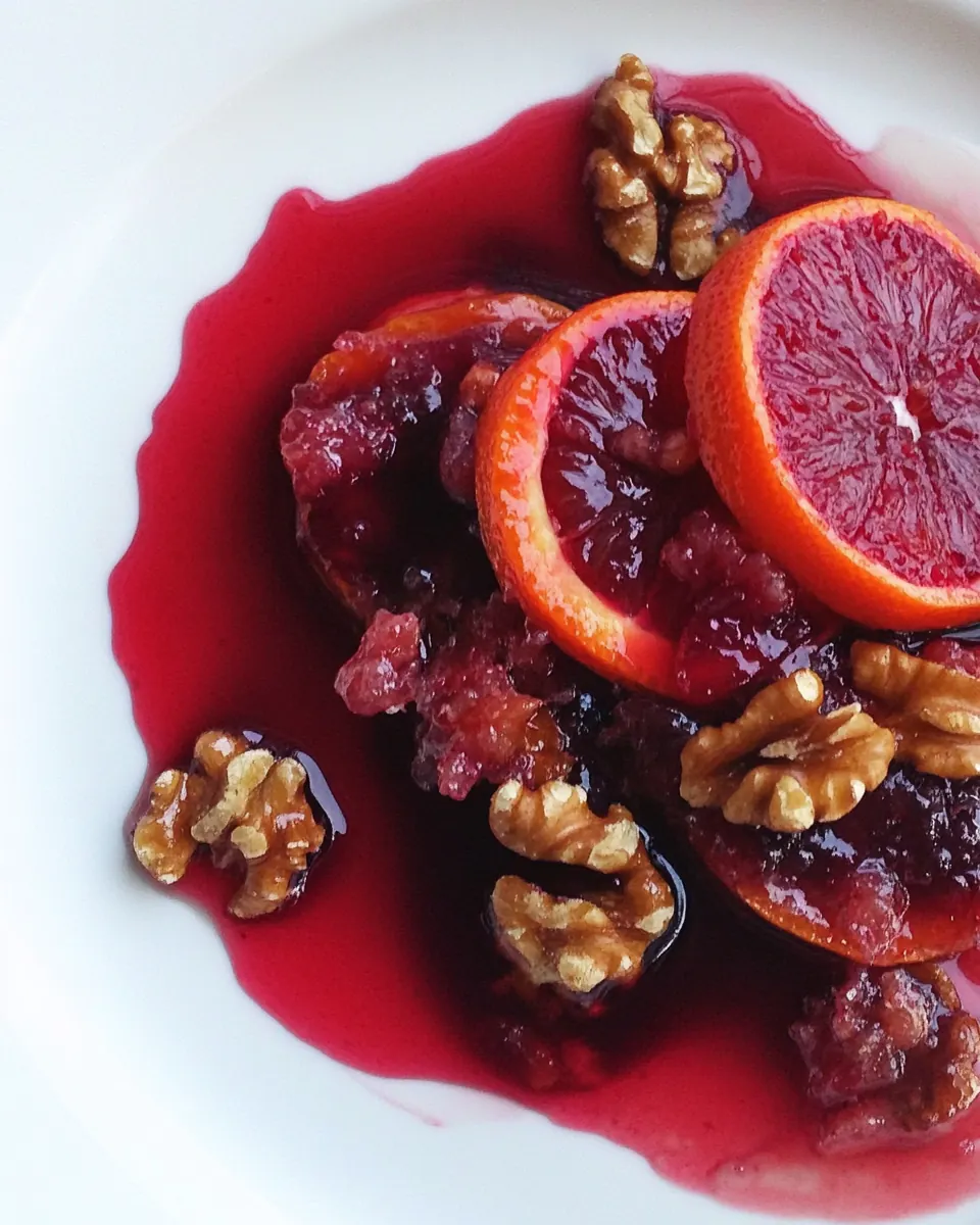 Blood Oranges in Simple Syrup with Walnuts