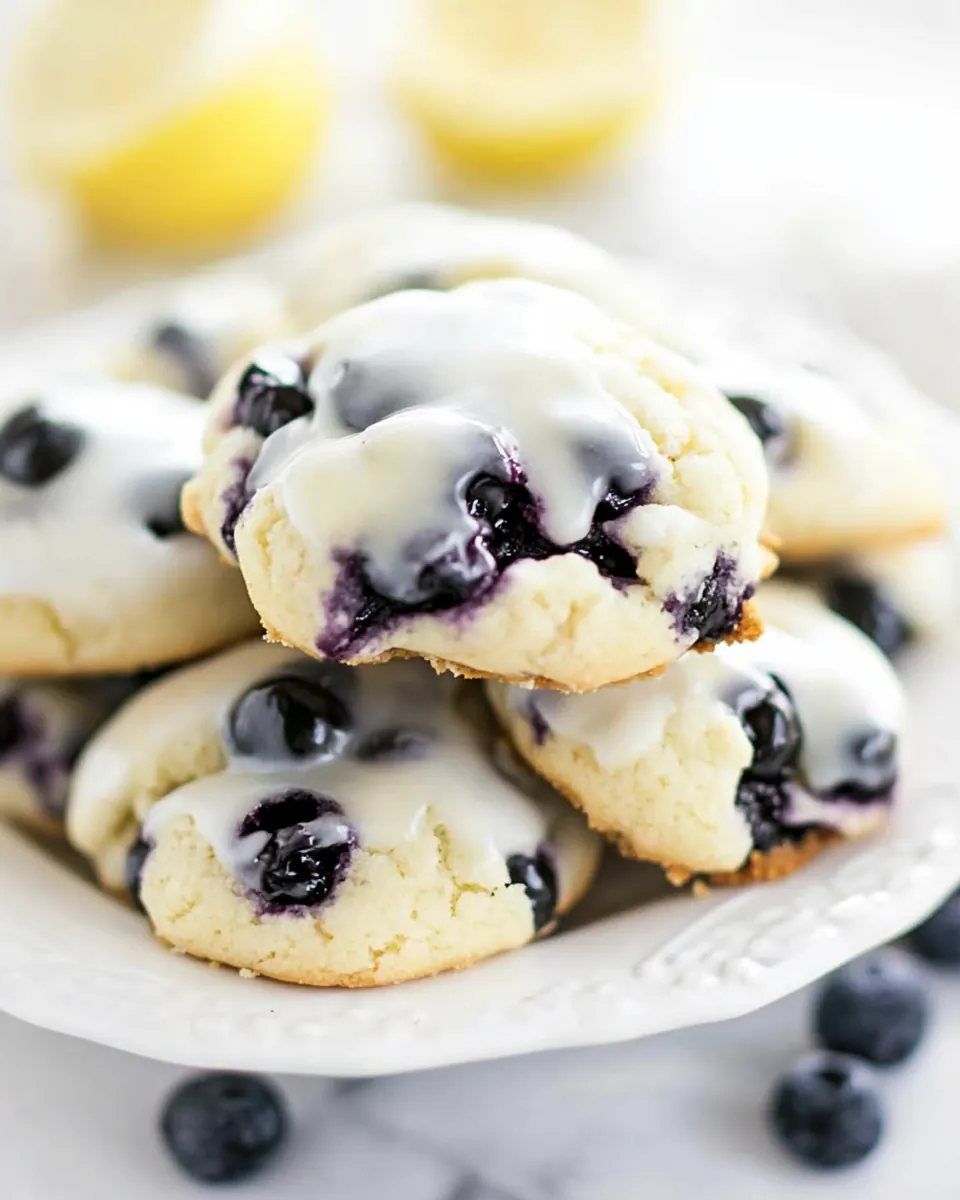Blueberry Cream Cheese Cookies with a Lemon Glaze