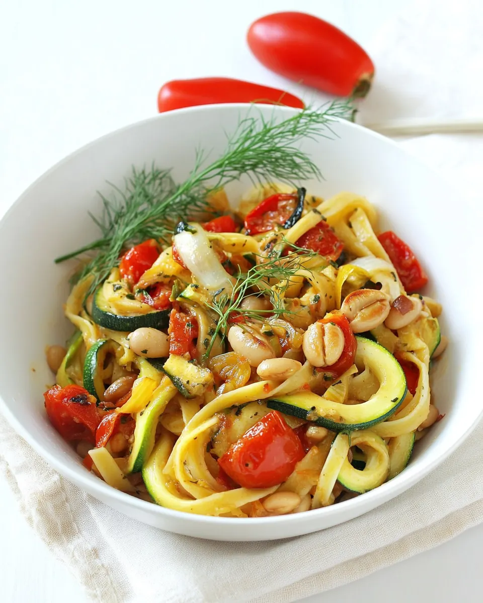 Braised Fennel Tomato Bean Zucchini Pasta