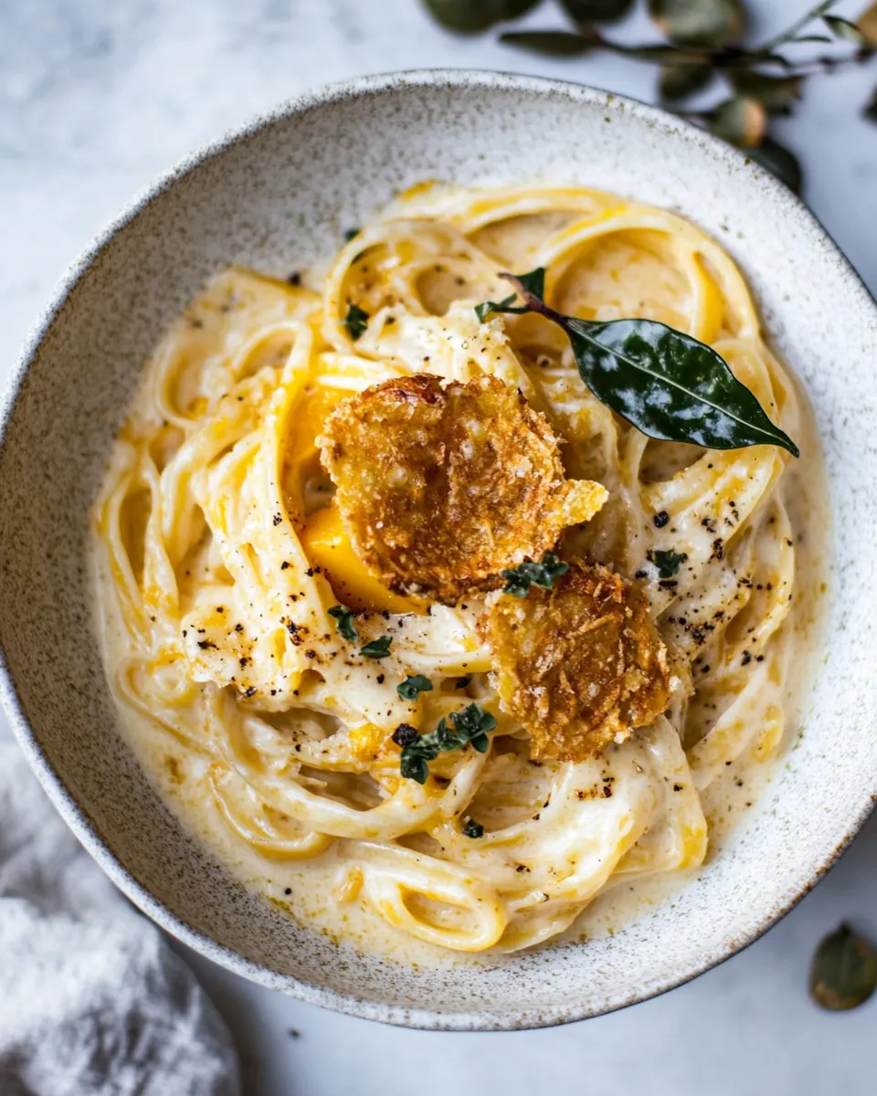 Brown Butter Pumpkin Fettuccine Alfredo with Fried Cheese
