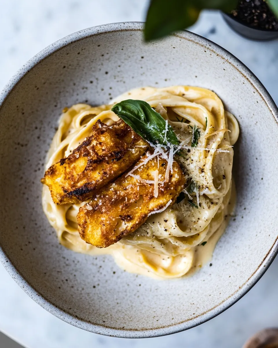 Brown Butter Pumpkin Fettuccine Alfredo with Fried Cheese
