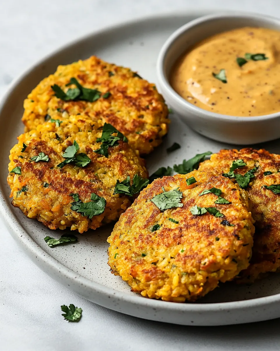 Brown Rice Carrot Fritters with Chipotle Sunflower Sauce